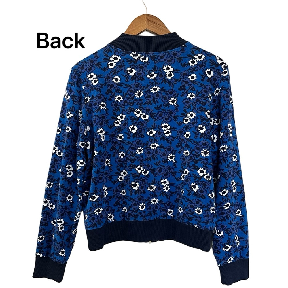 Draper James Floral Bomber Jacket Blue White Zip Preppy Cotton Modal Size M - Picture 4 of 15